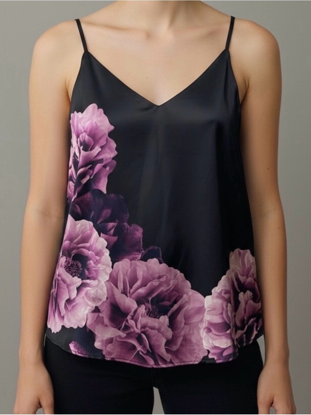 Calvin Klein Black Floral Satin Strappy Camisole